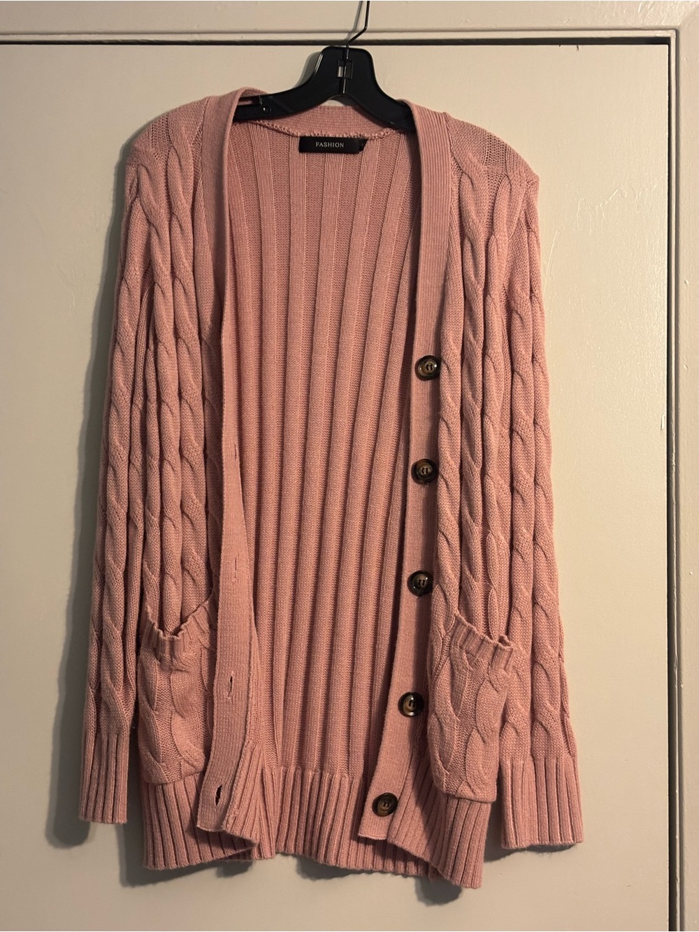 Dusty Pink Cable-Knit Button Cardigan Sweater size S